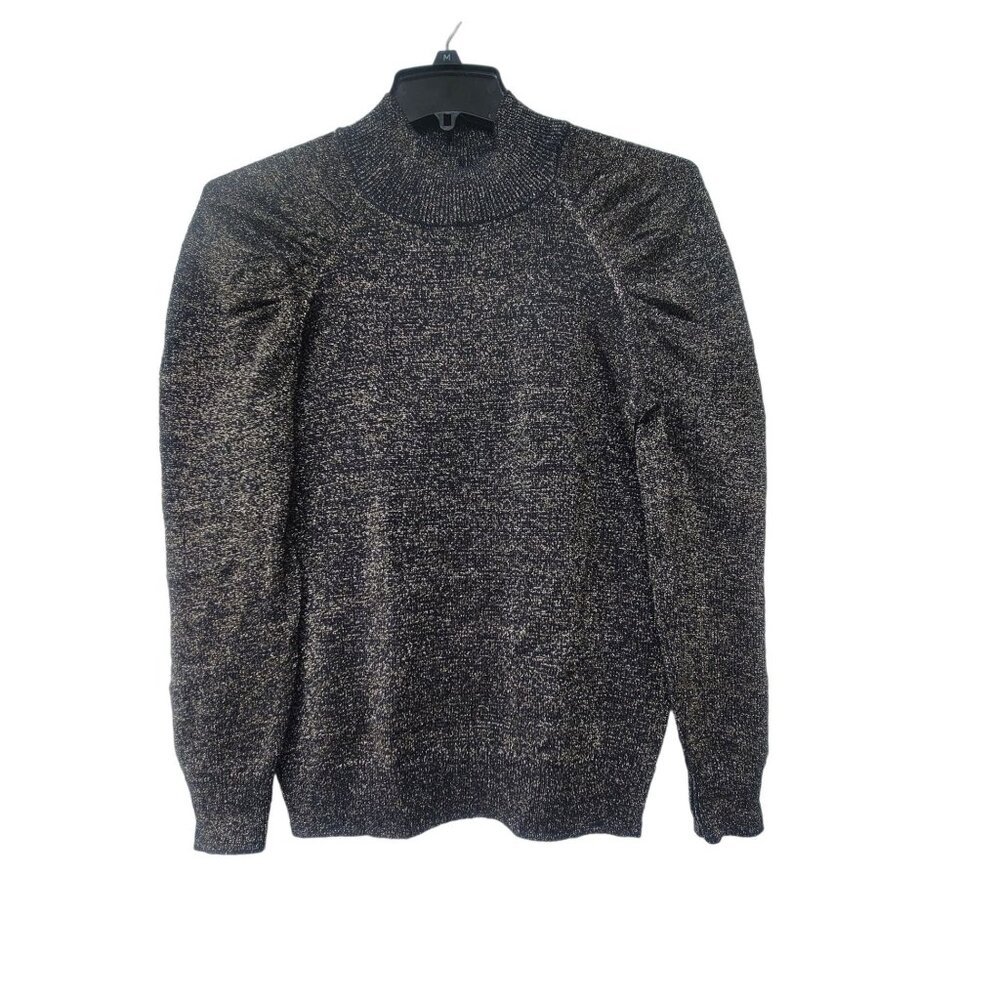 ⭐⭐⭐ Joie Artima Sz XS Women Sweater Ruched Sleeve Wool Blend Black Gold Metallic